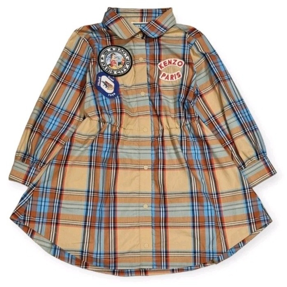 Kenzo Kids Plaid Madras Dress Girls Cotton Dress Patches Paris Size 12 150